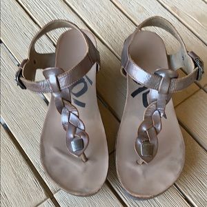 OTBX Metallic Bronze Leather Wedge Sandal, size 6.